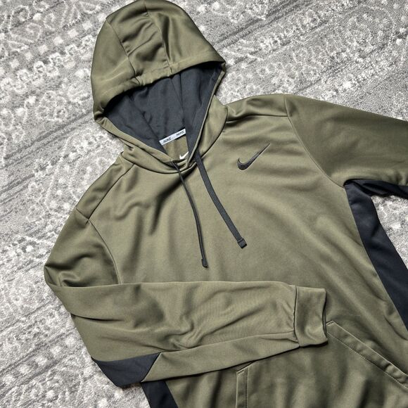 Nike Therma Fit Pullover Hoodie Mens Large Army Green Sweatshirt Fleece Sports - Picture 2 of 9